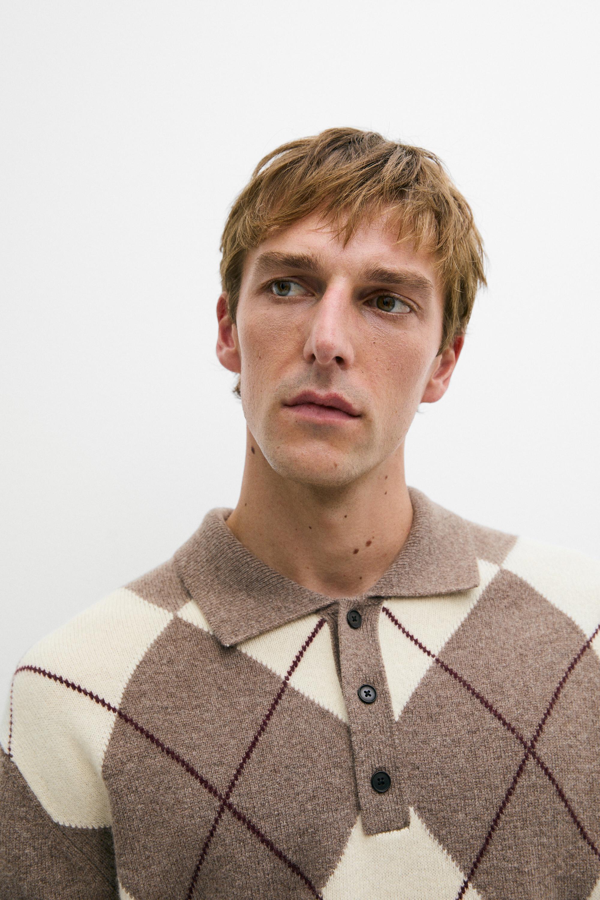 Diamond knit polo sweater